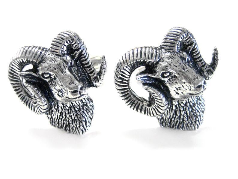 Ram's Head Cufflinks in Antiqued Silver Novelty Cufflinks Clinks Australia 