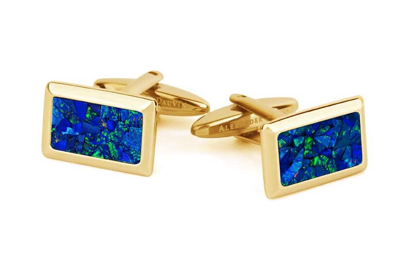 Australian Rectangle Opal Cufflinks (Blue Yellow Gold) Classic & Modern Cufflinks Clinks Australia 