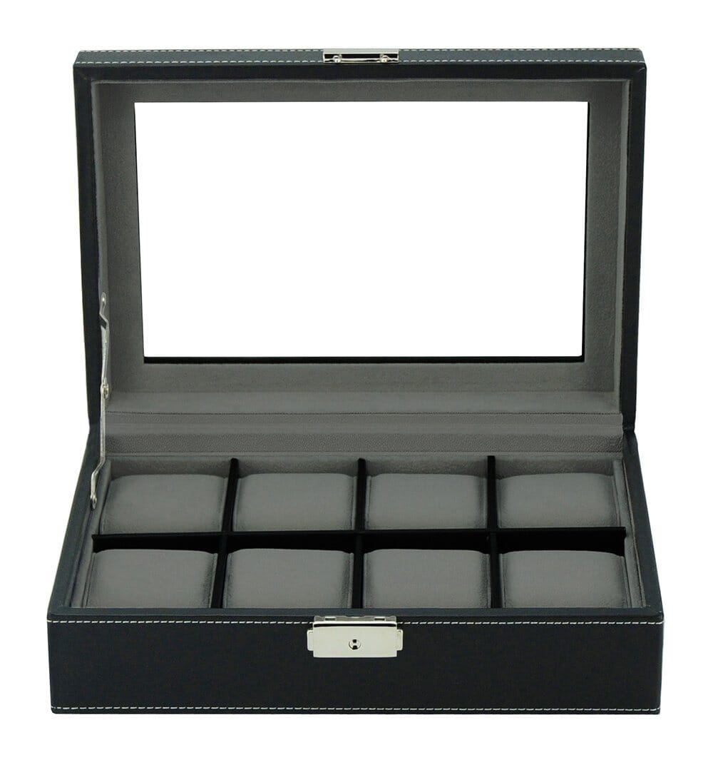 Black Leather Watch Box for 8 Watches Watch Boxes Clinks 