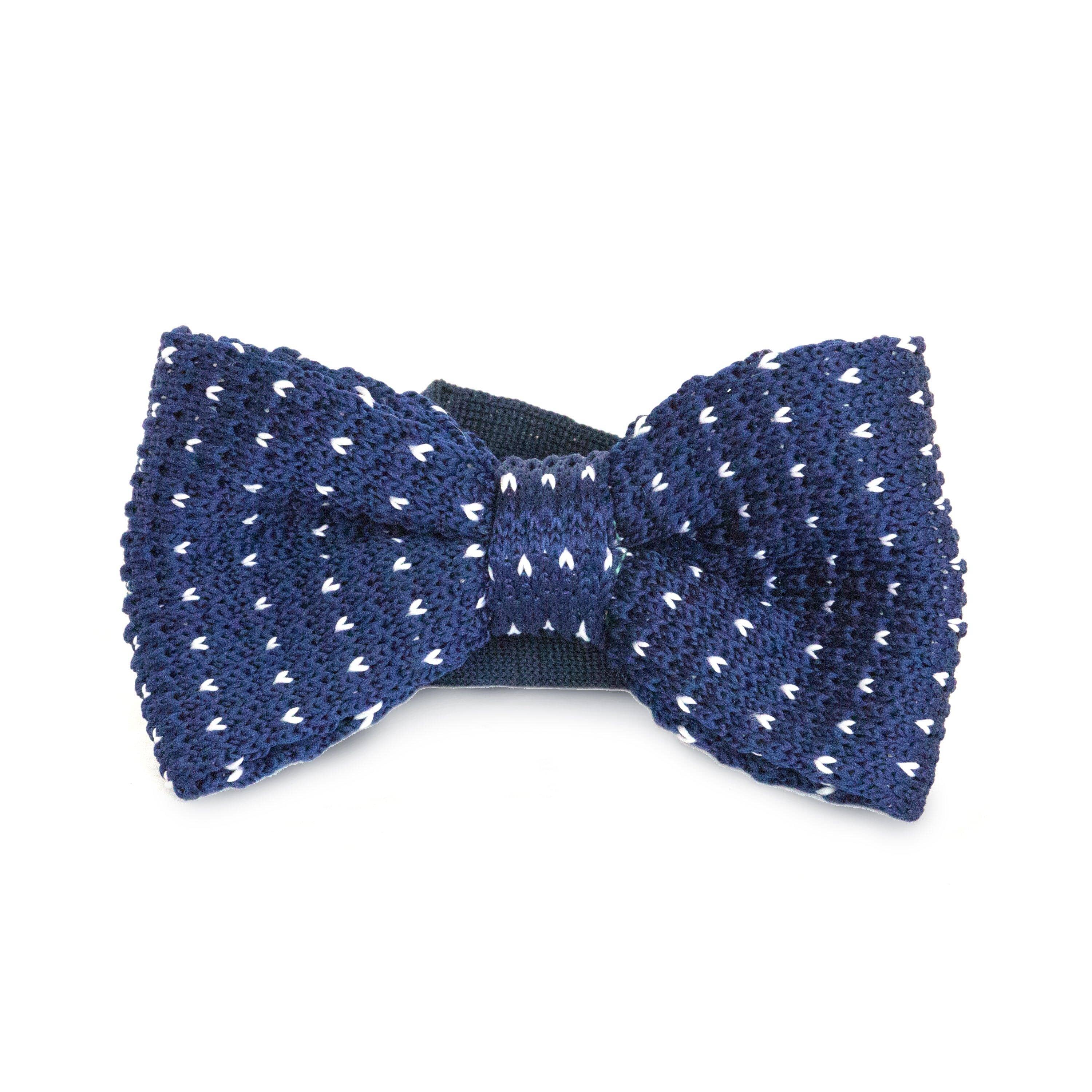 Dark Blue/White Dot Kids Knit Bowtie Bow Ties Clinks Australia Dark Blue/White Dot Kids Knit Bowtie 