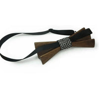 Dark Wood 3D Accordion Style Kids Bow Tie in Leatherette Bow Ties Clinks