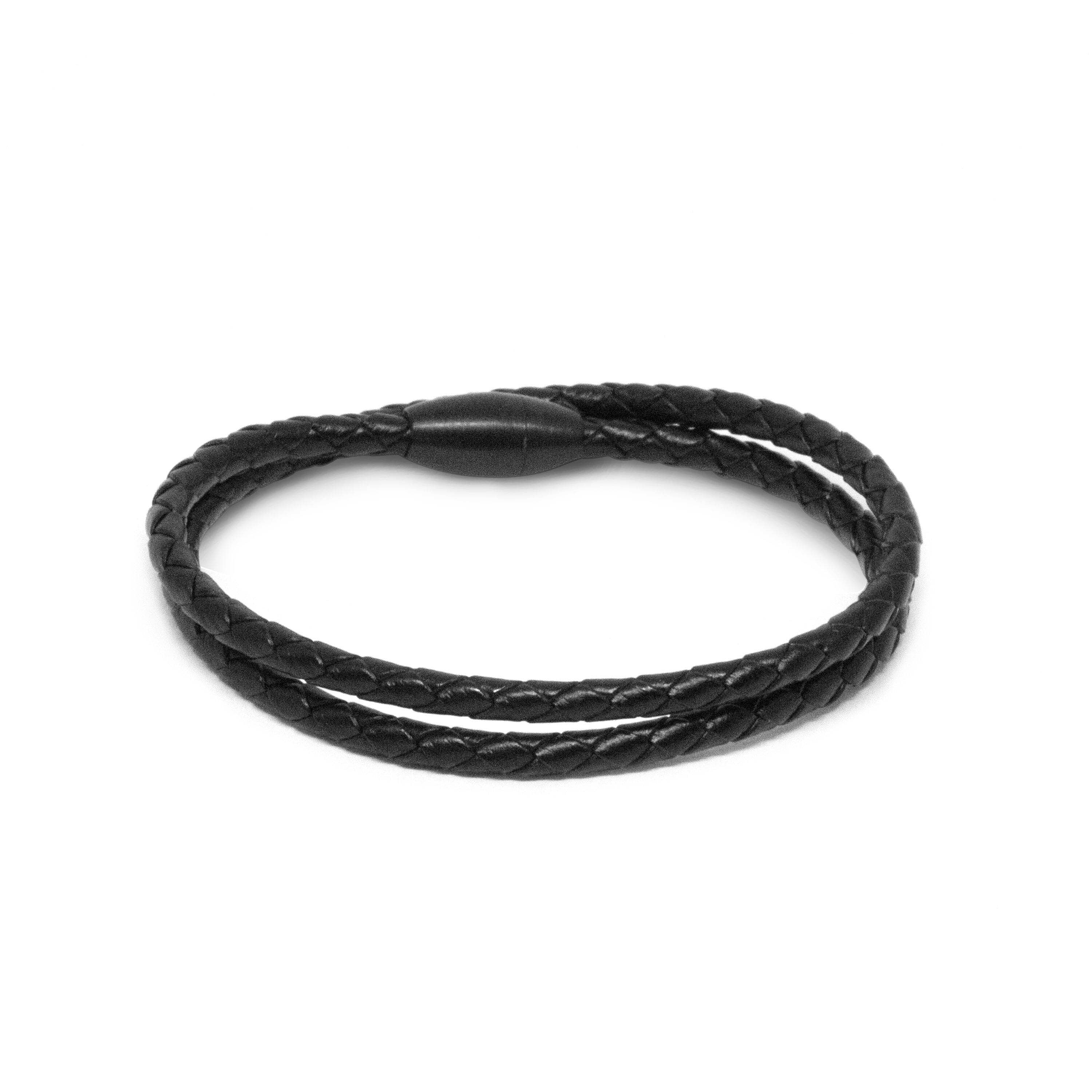 Black Braided Leather Double Wrap Bracelet Matte Black Clasp Bracelet Clinks Australia 