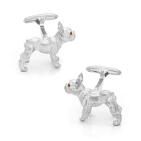 Silver Bulldog Cufflinks with Brown Crystal Eyes Novelty Cufflinks Clinks Australia