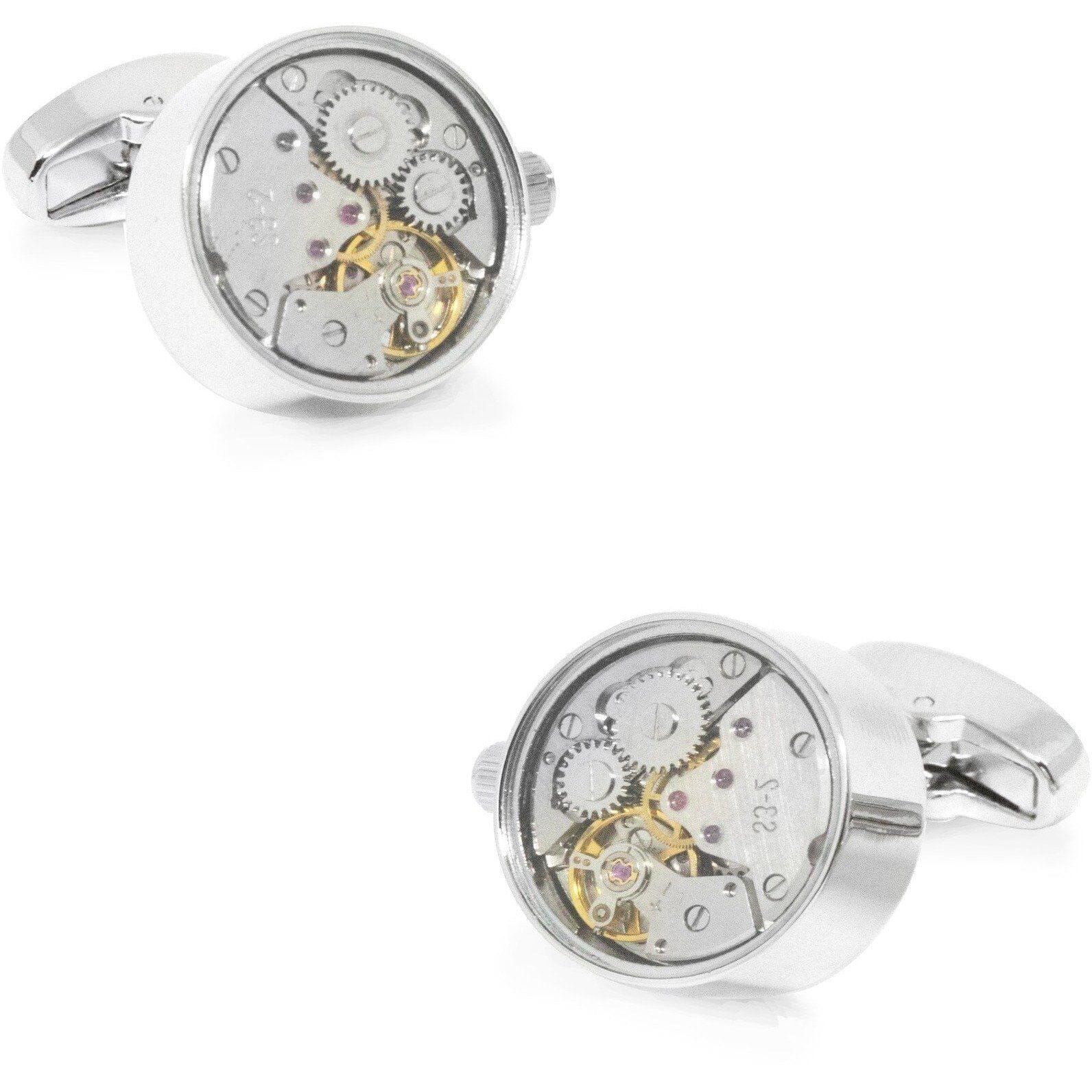 Working Watch Movement Steampunk Cufflinks Silver Novelty Cufflinks Clinks Australia Working Watch Movement Steampunk Cufflinks Silver 