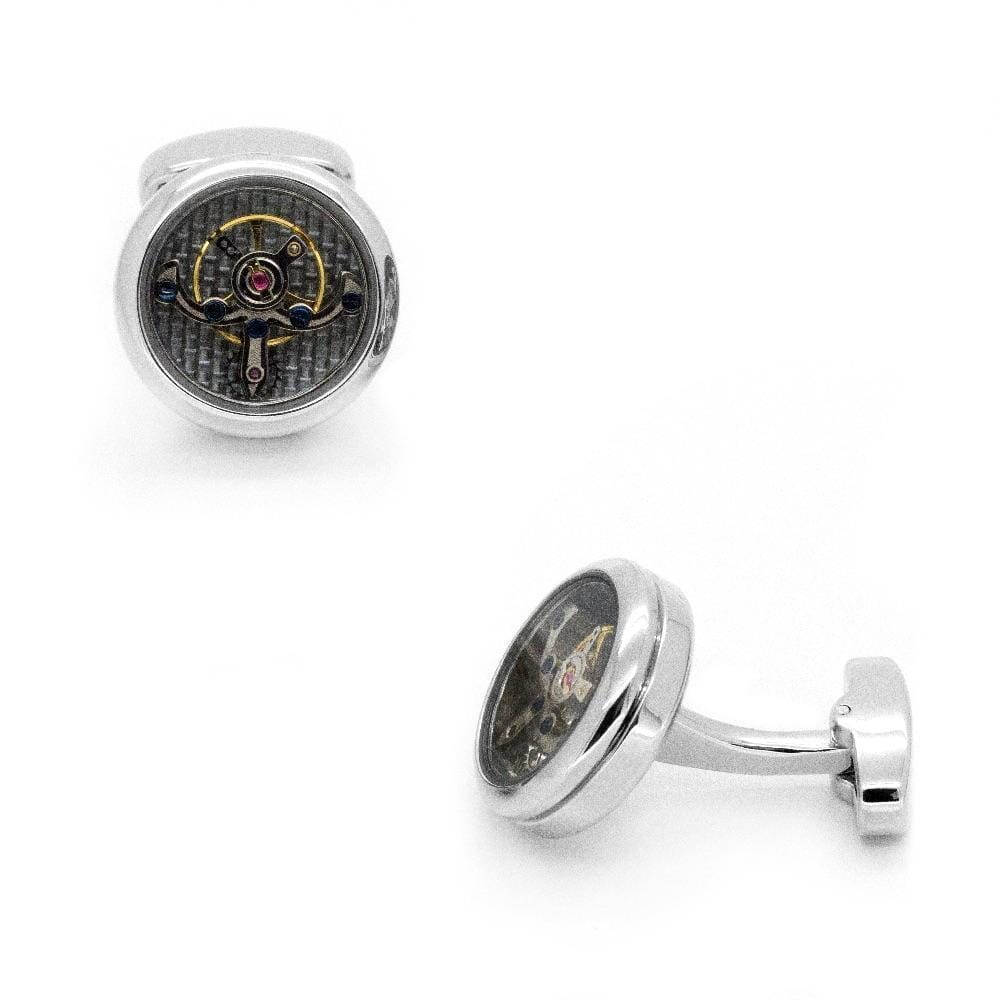 Tourbillon Watch Movement Cufflinks in Silver Novelty Cufflinks Clinks Australia 