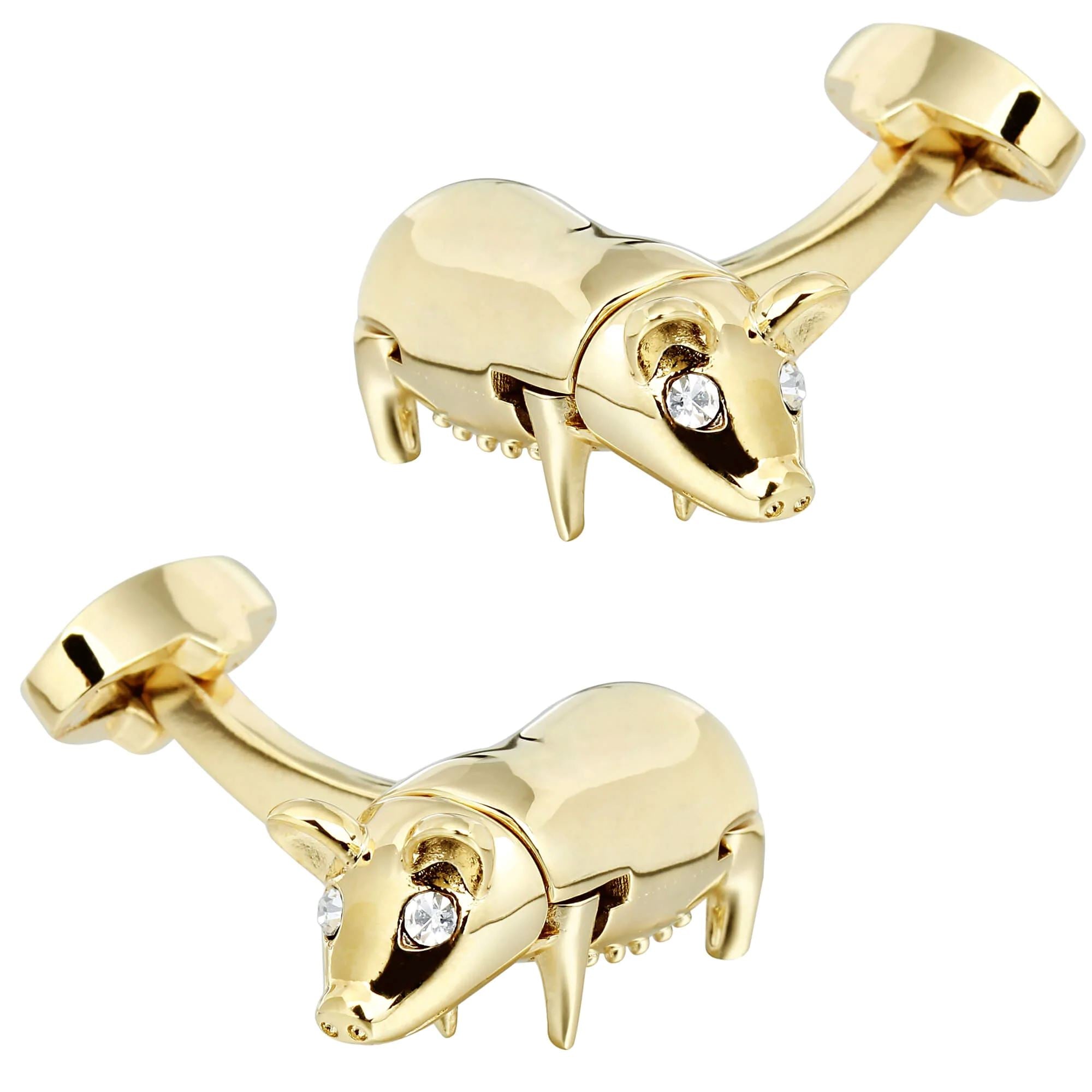 Gold Cute Pig Boar with Crystal Eyes Cufflinks Novelty Cufflinks Clinks Australia 