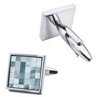 Mosaic Blue Mother of Pearl in Silver Square Cufflinks Classic & Modern Cufflinks Clinks Australia