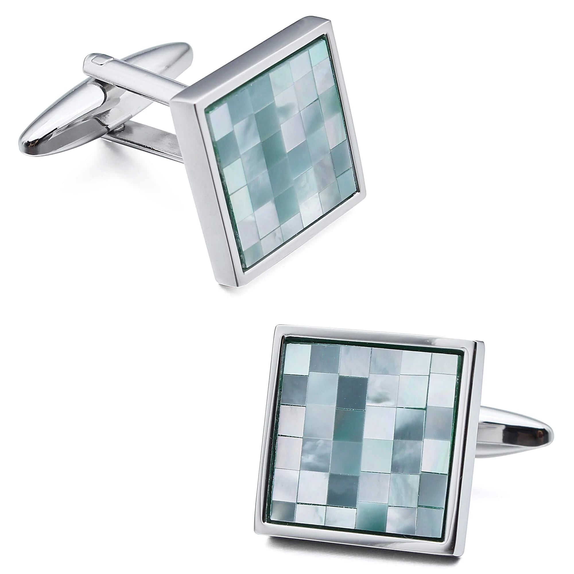 Mosaic Blue Mother of Pearl in Silver Square Cufflinks Classic & Modern Cufflinks Clinks Australia 