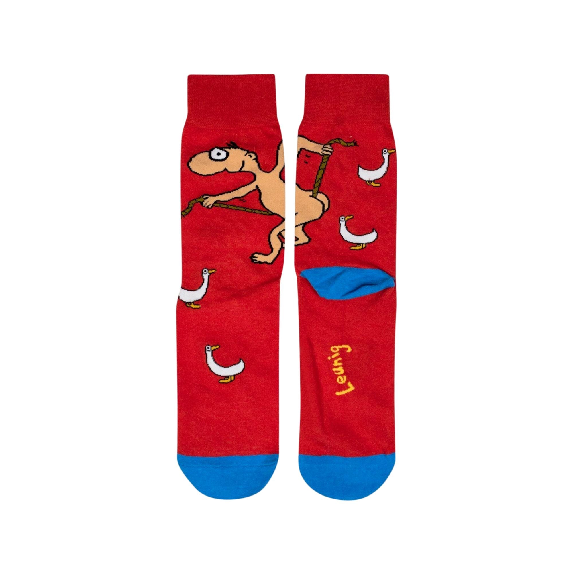Michael Leunig Playful Man Red Socks Socks Leunig for James Harper 