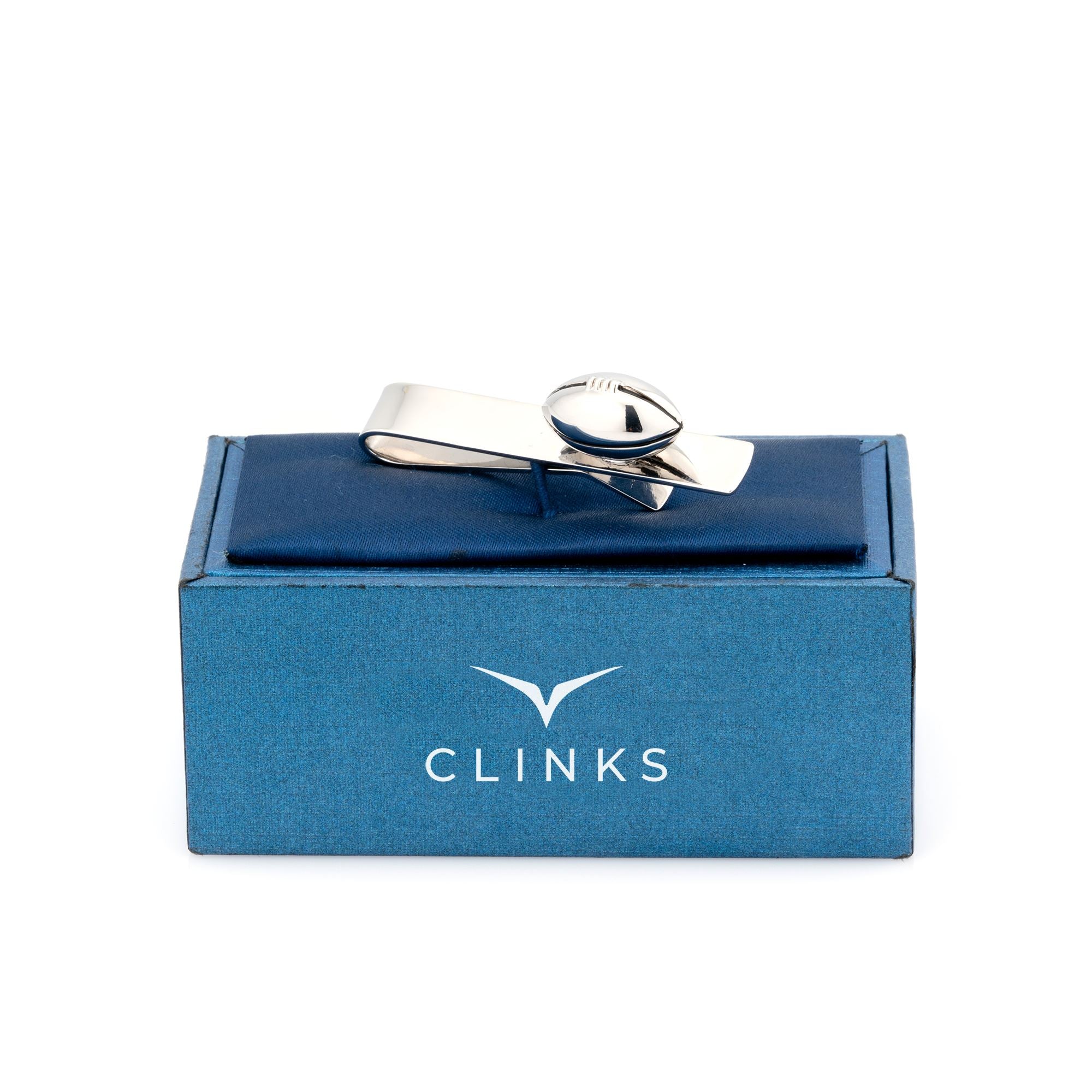 Footy / Rugby Silver Football Tie Bar Tie Clips Clinks 