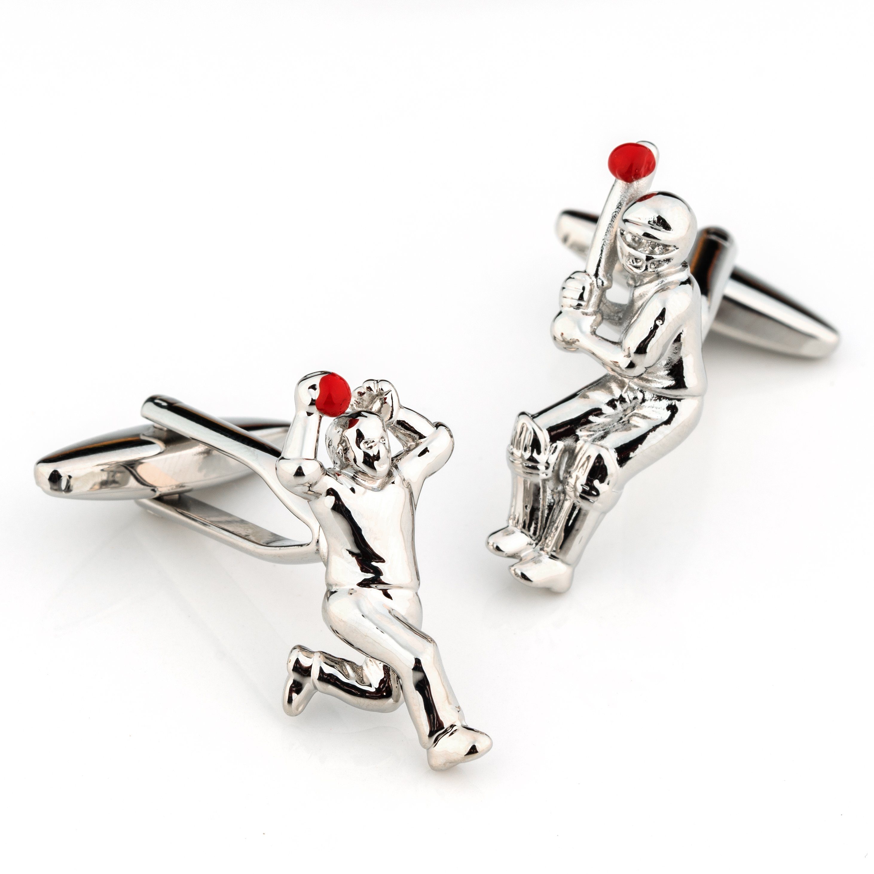 Cricket Bowler and Batter Silver Cufflinks Novelty Cufflinks Clinks Australia Cricket Bowler and Batter Silver Cufflinks 