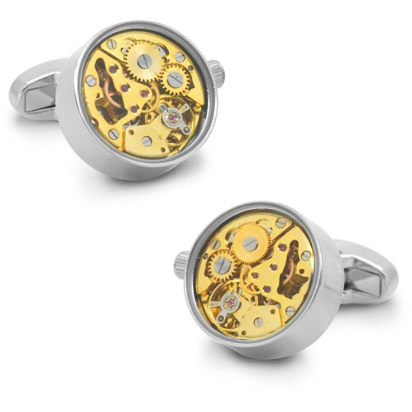 Working Watch Movement Steampunk Cufflinks Silver and Gold, Novelty Cufflinks, Silver Cufflinks, Gold Cufflinks, Functional Cufflinks, CL5564, Cufflinks, Clinks, Clinks Australia, Cuffed