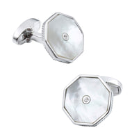 Mother of Pearl with Crystal in Silver Cufflinks Classic & Modern Cufflinks Clinks Australia